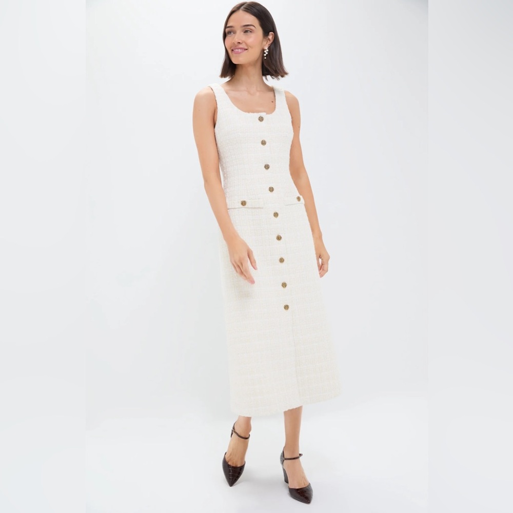 Tuckernuck Cream Tweed Button-Front Midi Dress